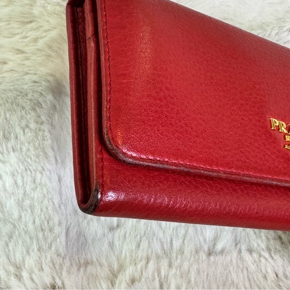 Prada Long Wallet Red Leather Gold Hardware - Picture 11 of 13